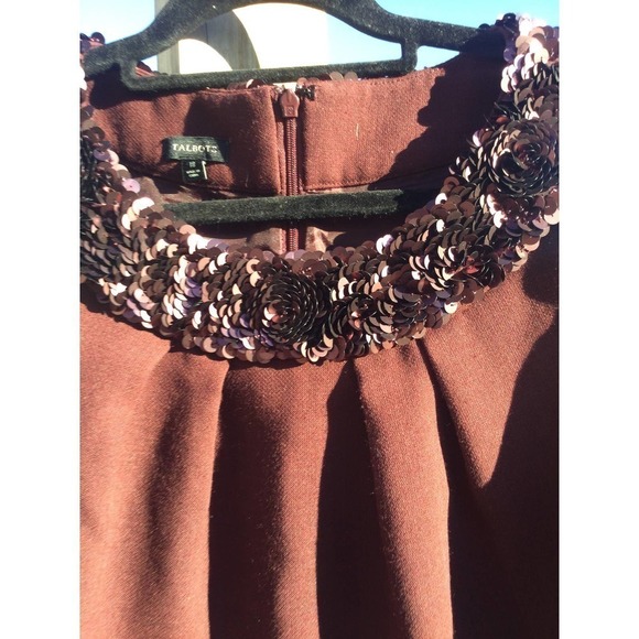 Talbots Womens Sleeveless Wool Dress Size 18 Cola Red Sequins Holiday Christmas - Picture 2 of 8